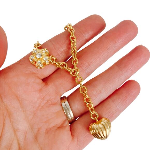 Vintage Gold Tone Pavé Heart Y Necklace with Crystal Floral Station - Picture 11 of 11